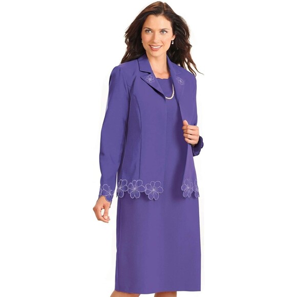 Anthony Richards Women 2-Piece Set Suit Embroidered Blazer & Dress Black Sz 10P - Picture 15 of 16